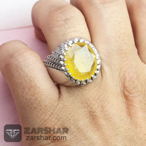 عکس انگشتر یاقوت زرد اصل چنگ دار
