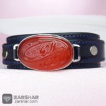 عکس دستبند چرمی عقیق سرخ خراسانی یا صاحب الزمان