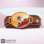 عکس دستبند چرمی عقیق سلیمانی چند رنگ طرح کاروان اسرا غروب عاشورا