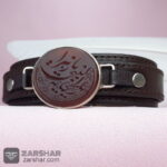 عکس دستبند چرمی عقیق قرمز خطی یا ریحانه النبی یا زهرا