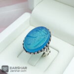 عکس انگشتر عقیق آبی یا مهدی با خط درجه یک