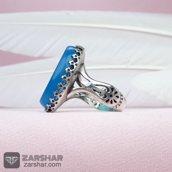 عکس انگشتر عقیق آبی یا مهدی با خط درجه یک