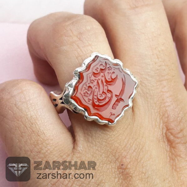 عکس انگشتر عقیق سرخ خطی علی ولی الله