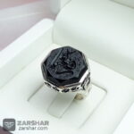 عکس انگشتر عقیق مشکی هشت ضلعی یا رقیه رکاب علی