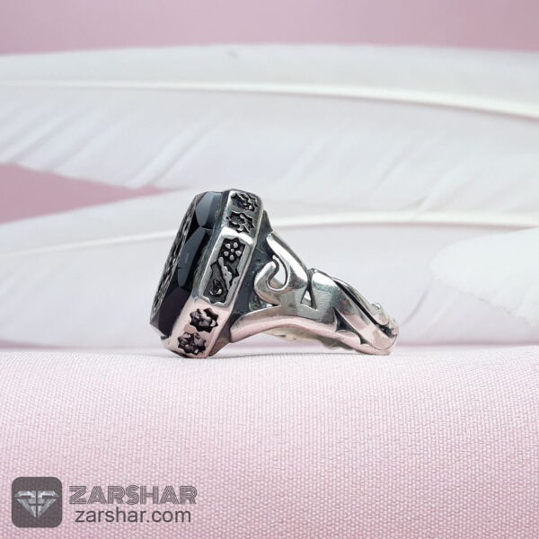 عکس انگشتر عقیق مشکی هشت ضلعی یا رقیه رکاب علی
