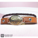 عکس دستبند چرم و نقره سنگ حدید حسبی الله