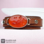 عکس دستبند چرم و نقره عقیق سرخ خراسانی یا رقیه