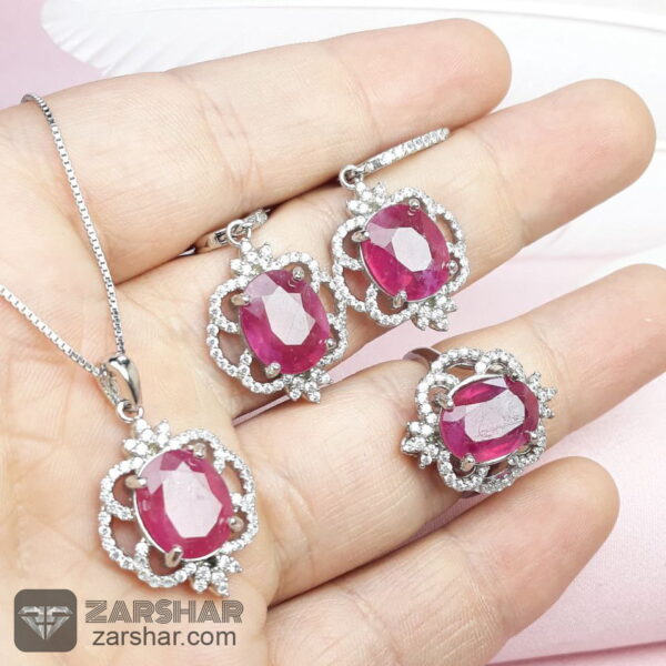 عکس نیم‌ ست نقره یاقوت سرخ اصل با روکش آب رادیوم