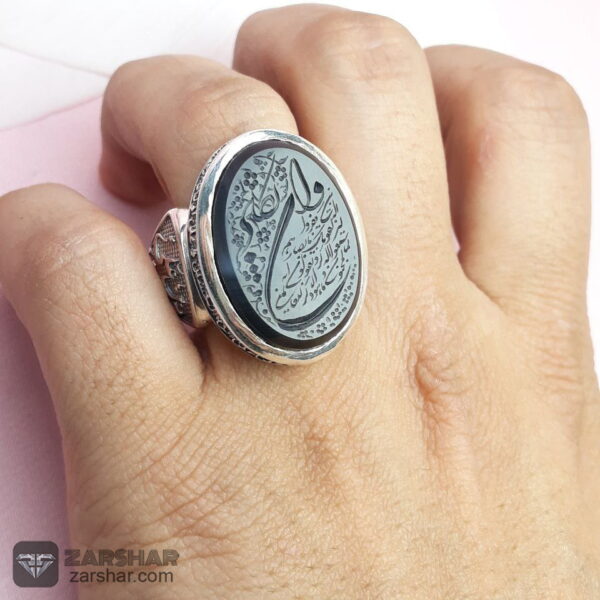 عکس انگشتر عقیق یمنی مشکی خطی وان یکاد