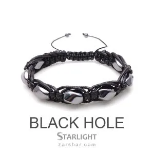عکس دستبند بافت چرم و سنگ حدید سیاهچاله Black Hole
