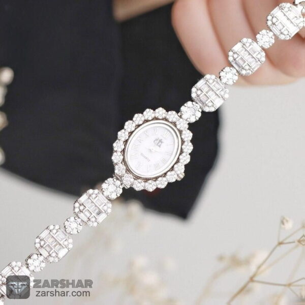 عکس ساعت نقره زنانه طرح شکوفه و امرالدکات