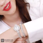 عکس ست ساعت نقره و دستنبد طرح بهار ۲