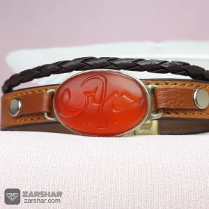 دستبند چرمی نقره عقیق سرخ خراسانی خطی یا حسین