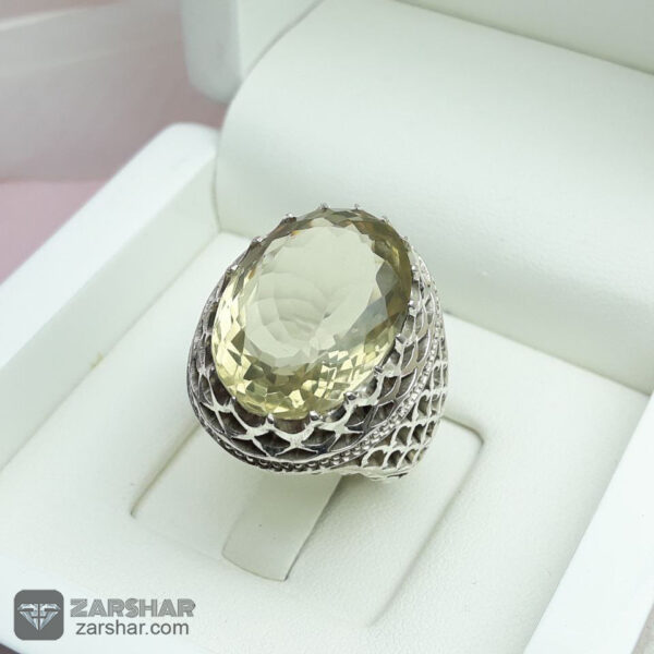 عکس انگشتر کوارتز لیمویی دست ساز رکاب شبکه چنگی