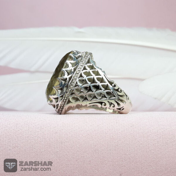 عکس انگشتر کوارتز لیمویی دست ساز رکاب شبکه چنگی