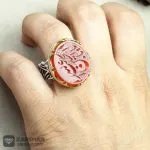 عکس انگشتر عقیق پرتقالی دو رنگ خطی حسین منی و انا من حسین