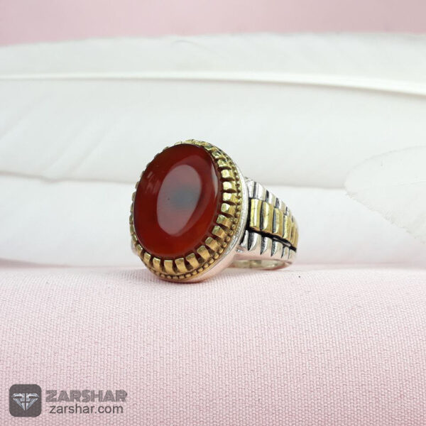 انگشتر عقیق یمنی کبدی رگه دار طرح رولکسی عکس انگشتر عقیق یمنی کبدی رگه دار طرح رولکسی