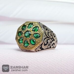 عکس انگشتر نقره اسپرت طرح یاقوت سبز