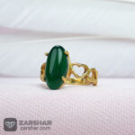 عکس انگشتر زنانه عقیق سبز آبکاری طلایی طرح قلب