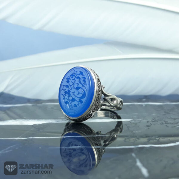 عکس انگشتر عقیق آبی خطی یا قمر بنی هاشم