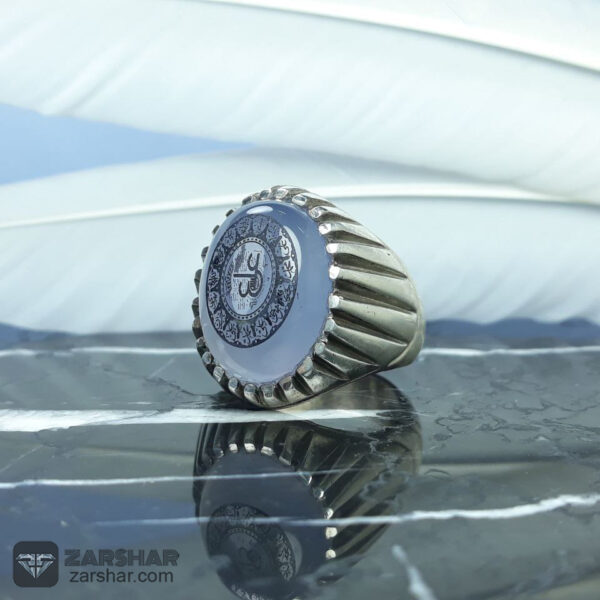 انگشتر عقیق کبود خطی عین علی و چهارده معصوم عکس انگشتر عقیق کبود خطی عین علی و چهارده معصوم