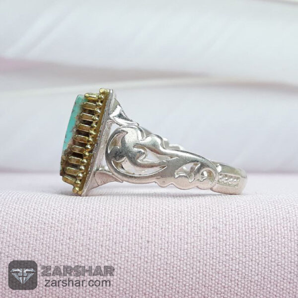عکس انگشتر فیروزه نیشابوری چهارگوش طرح رهبری