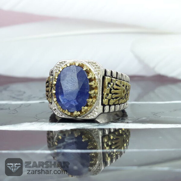 انگشتر یاقوت کبود طرح رولکسی عکس انگشتر یاقوت کبود طرح رولکسی