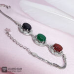 عکس دستبند سه نگین عقیق سرخ سبز مشکی زنانه