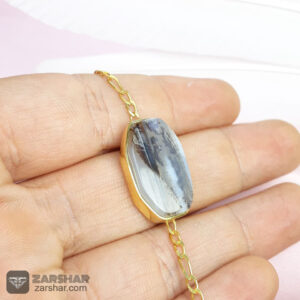 عکس دستبند نقره عقیق شجر زنانه آبکاری طلایی