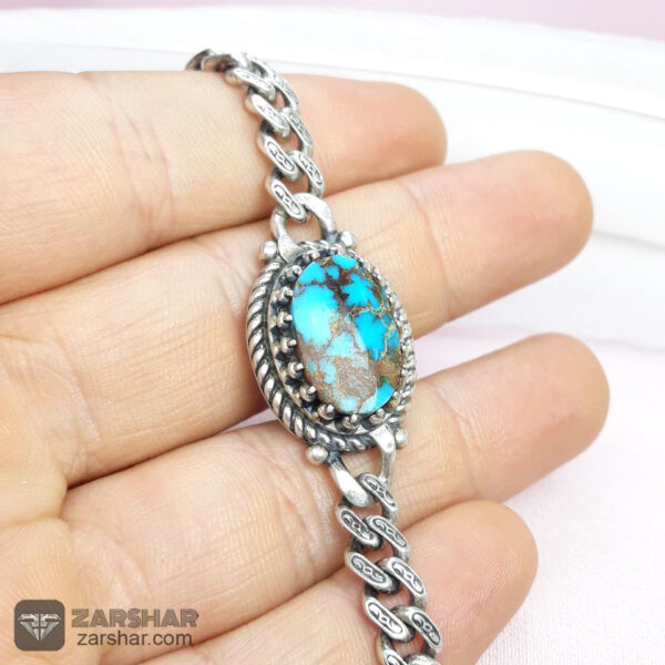 عکس دستبند نقره فیروزه نیشابوری طرح کارتیر