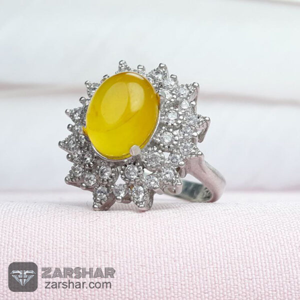 عکس انگشتر عقیق زرد شرف الشمس طرح خورشید زنانه