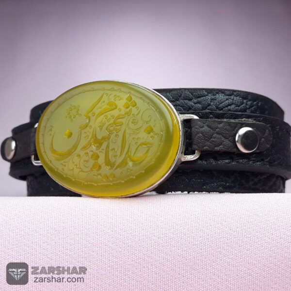 عکس دستبند چرم و نقره شرف الشمس حکاکی خدایا شهیدم کن