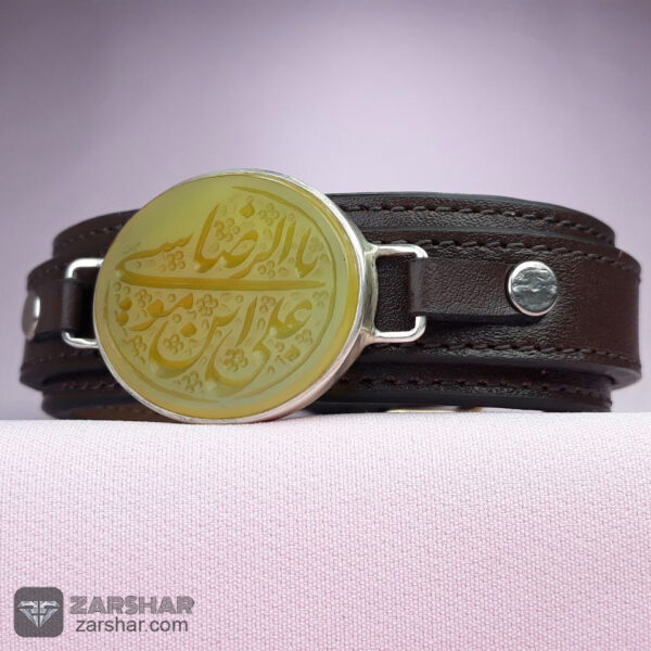 عکس دستبند چرم و نقره شرف الشمس حکاکی یا علی ابن موسی الرضا