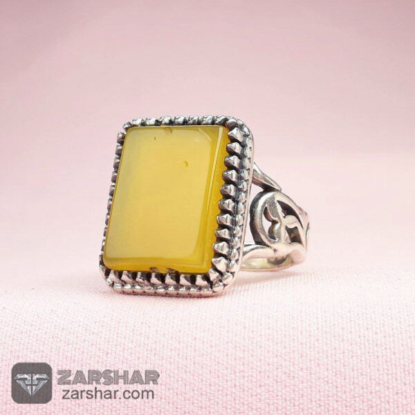 انگشتر عقیق زرد شرف الشمس طرح رهبری عکس انگشتر عقیق زرد شرف الشمس طرح رهبری