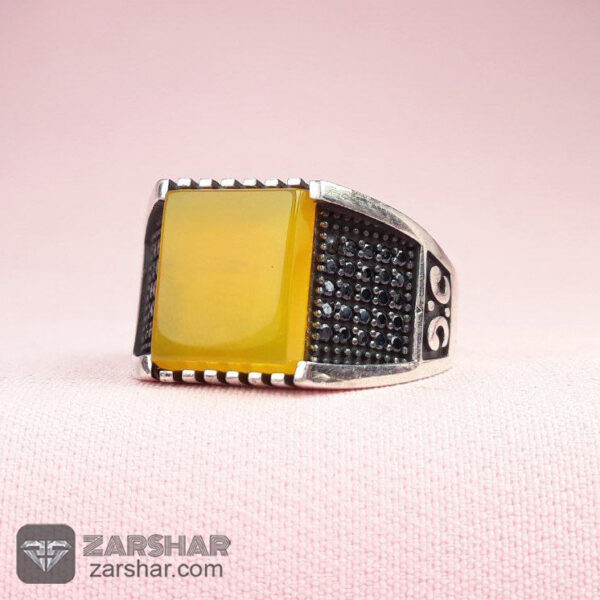 انگشتر عقیق زرد شرف الشمس طرح سپهر عکس انگشتر عقیق زرد شرف الشمس طرح سپهر