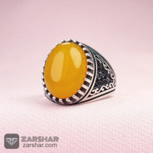 عکس انگشتر عقیق زرد شرف الشمس طرح فرشید