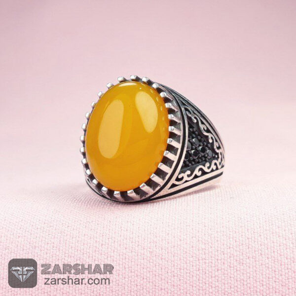 انگشتر عقیق زرد شرف الشمس طرح فرشید عکس انگشتر عقیق زرد شرف الشمس طرح فرشید