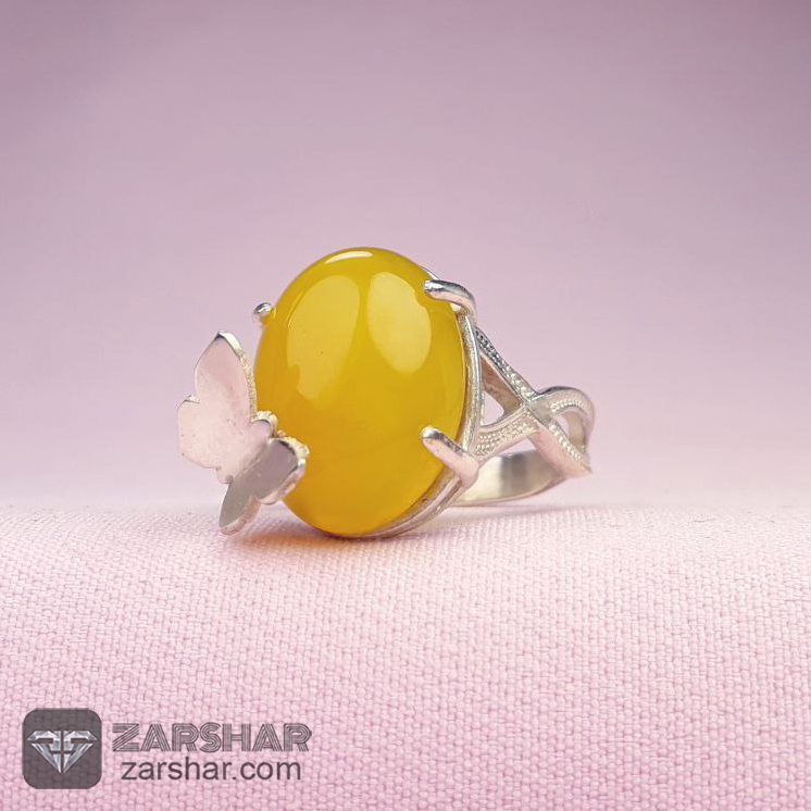 عکس انگشتر عقیق زرد شرف الشمس طرح پروانه ای السانا زنانه