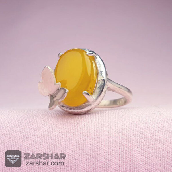 انگشتر عقیق زرد شرف الشمس طرح پروانه ای الینا زنانه عکس انگشتر عقیق زرد شرف الشمس طرح پروانه ای الینا زنانه