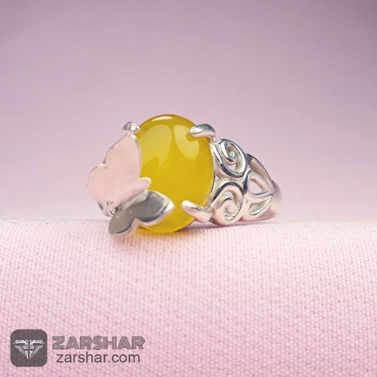 عکس انگشتر عقیق زرد شرف الشمس طرح پروانه ای ستاره زنانه