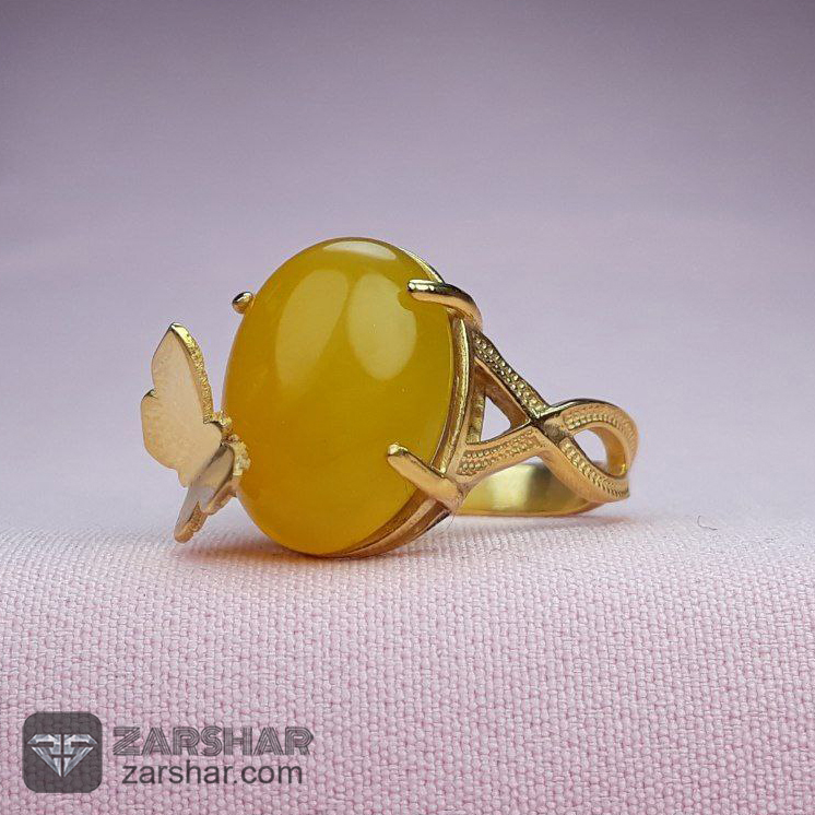 عکس انگشتر عقیق زرد شرف الشمس طرح پروانه ای و بینهایت زنانه