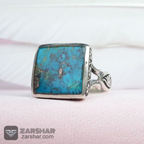 انگشتر چهارگوش فیروزه نیشابوری دست ساز عکس انگشتر چهارگوش فیروزه نیشابوری دست ساز