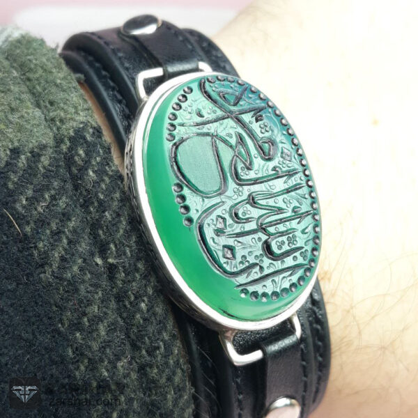 عکس دستبند نقره عقیق سبز ان الله بالغ امره