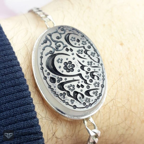 عکس دستبند نقره عقیق یمنی یا عباس علمدار حسین