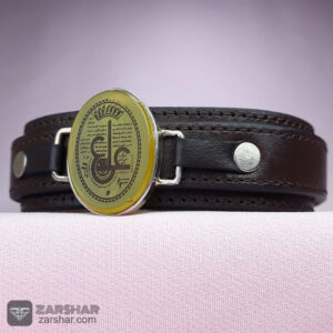 عکس دستبند چرم و نقره شرف الشمس حکاکی دعای علی(ع)