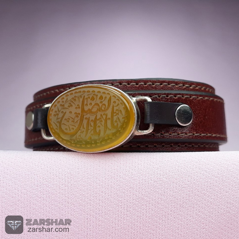 عکس دستبند چرم و نقره شرف الشمس حکاکی یا اباالفضل