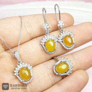 عکس نیم ست نقره عقیق زرد شرف الشمس طرح تیبا زنانه