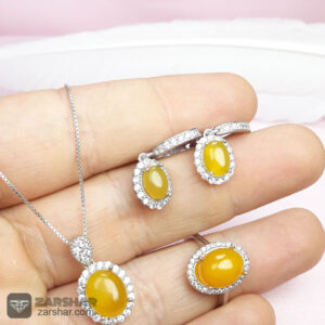 نیم ست نقره عقیق زرد شرف الشمس طرح درسا زنانه 9119 jpg