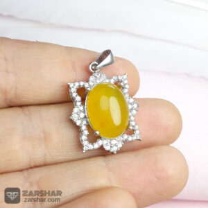 عکس گردنبند عقیق زرد شرف الشمس طرح فاطمه زنانه