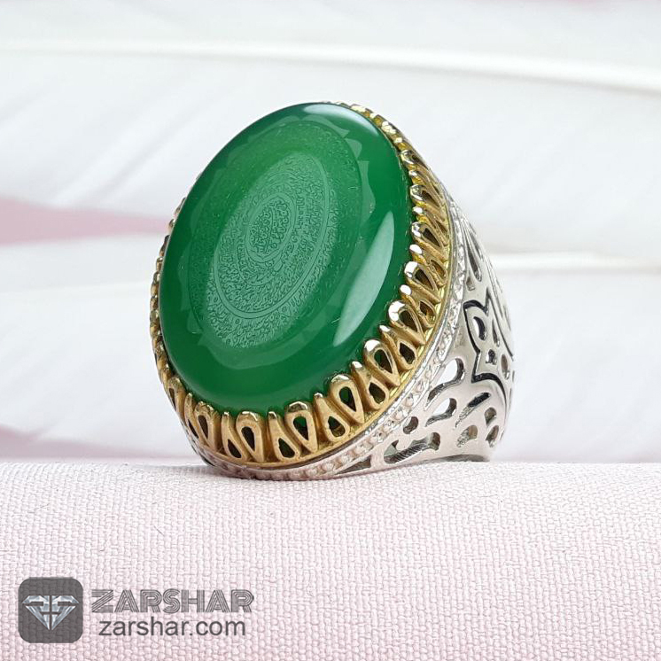 عکس انگشتر عقیق سبز خطی ۱۶ ذکر